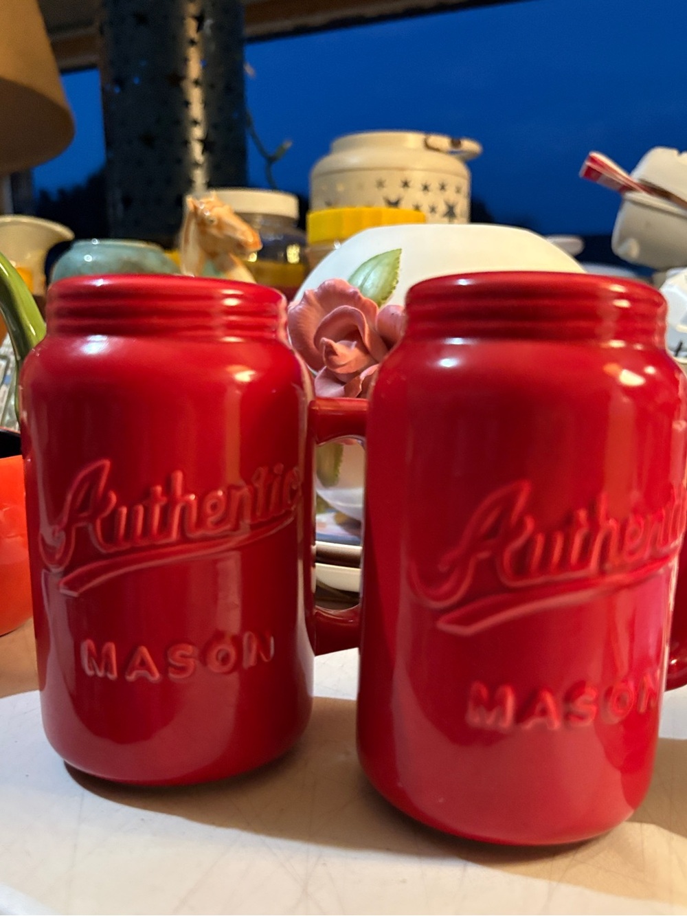Red 'Authentic Mason' Ceramic Mason Jar salt, and pepper shaker -